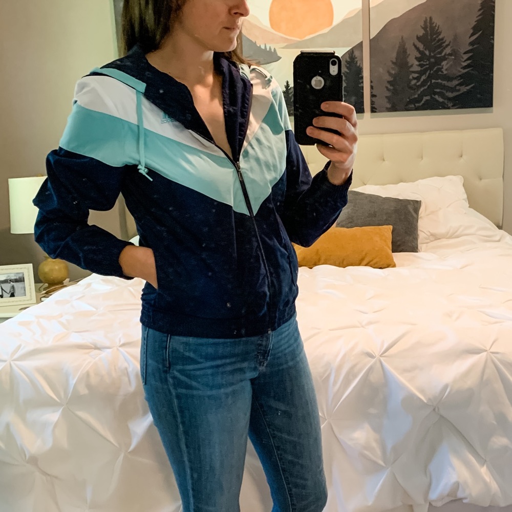 Adidas blue colorblock zip up jacket